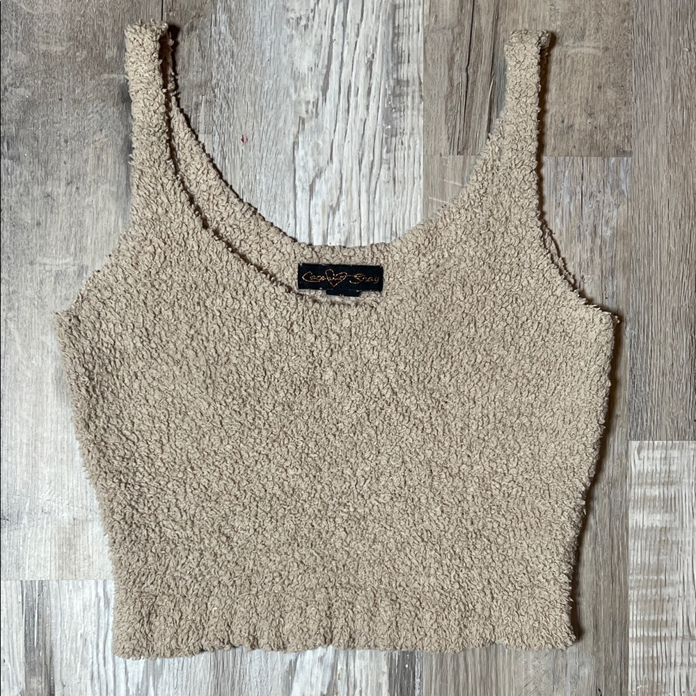Cozy Neutral Beige Crop Tank Top Size M